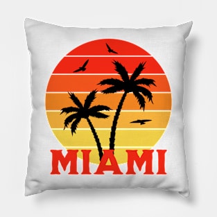 Vintage Colorful  Miami sunset palm trees Pillow