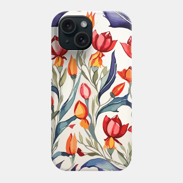 Red Orange Turkish Tulips Ottoman Pattern Phone Case by Siha Arts