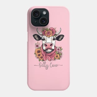 Silly cow heifer highland bovine floral pink design Phone Case