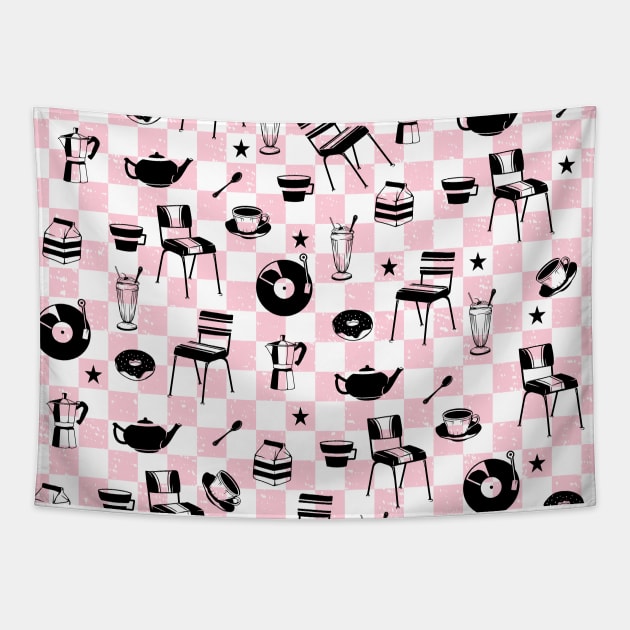 Checkered Diner Pattern Tapestry by mailboxdisco