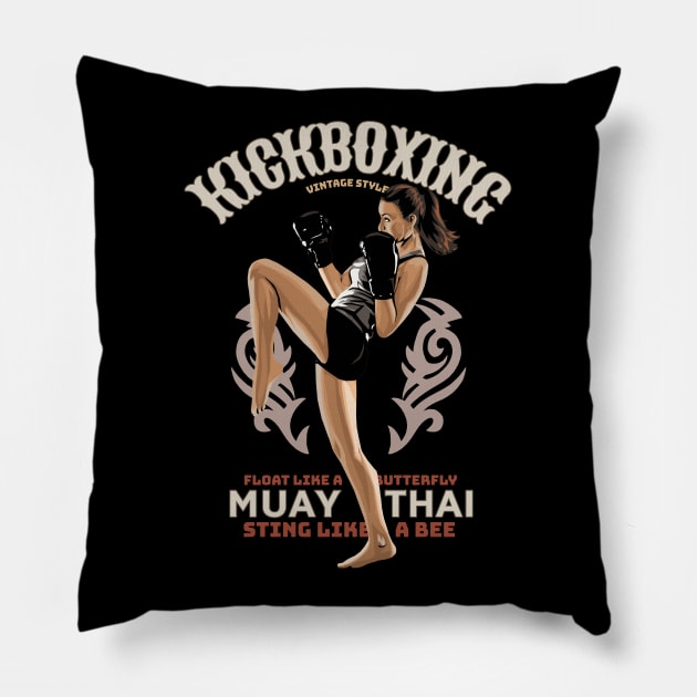 Kickboxing Girl Vintage Style Pillow by KewaleeTee