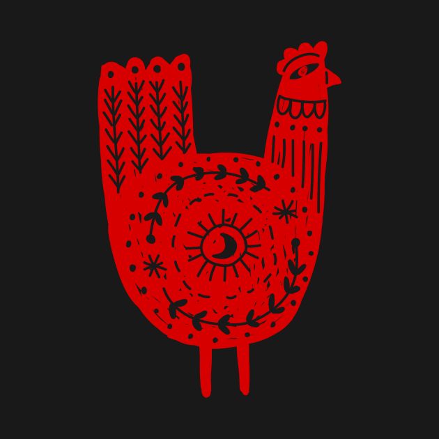 Folk Art Chicken in Red by Pixelchicken