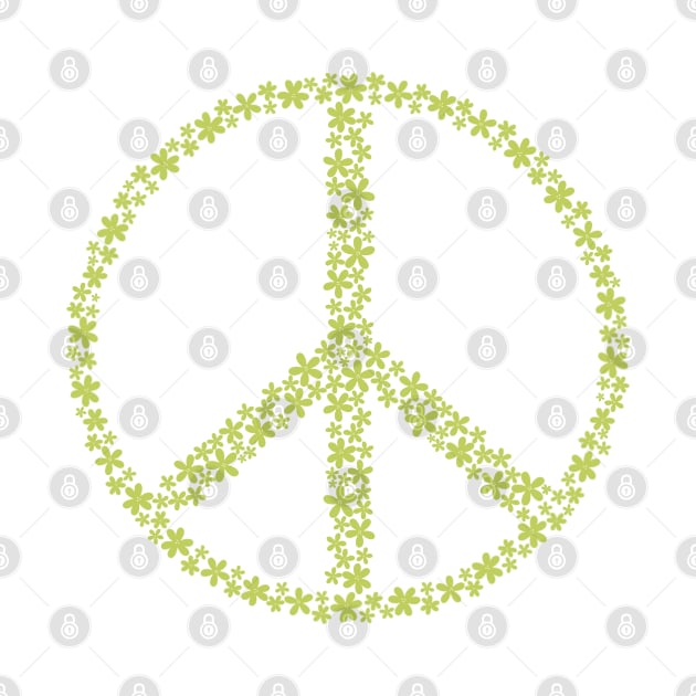 Floral Peace Sign - Lime Green by JuneNostalgia