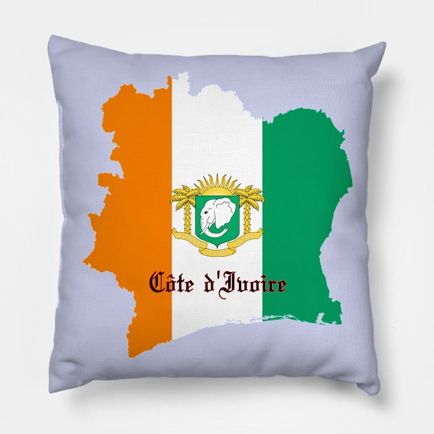 Ivory coast flag & map Pillow by Travellers