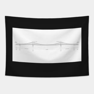 Mackinac Bridge Blueprint on White Tapestry