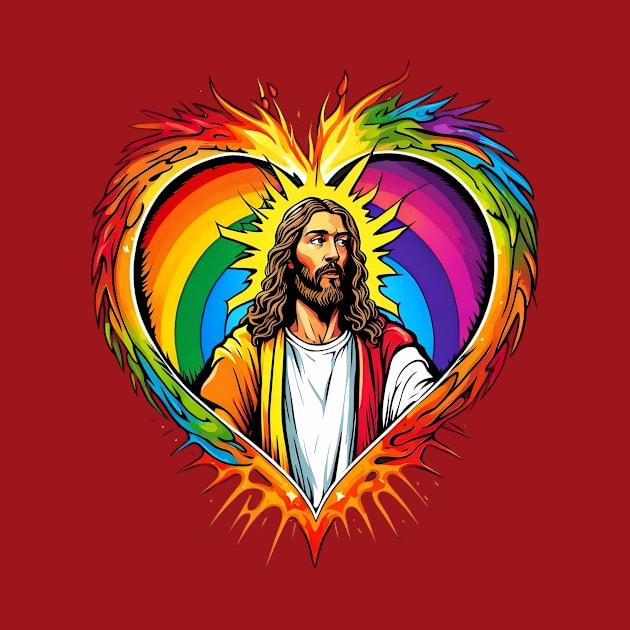 Fiery Rainbow Christ Heart by trubble