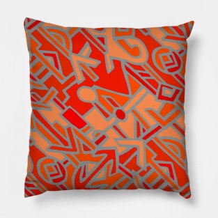 African Contemporary Kuba - Scarlet Orange Gray Pillow