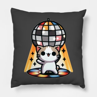 Disco Kitty: Cute Cat Under the Mirror Ball Pillow