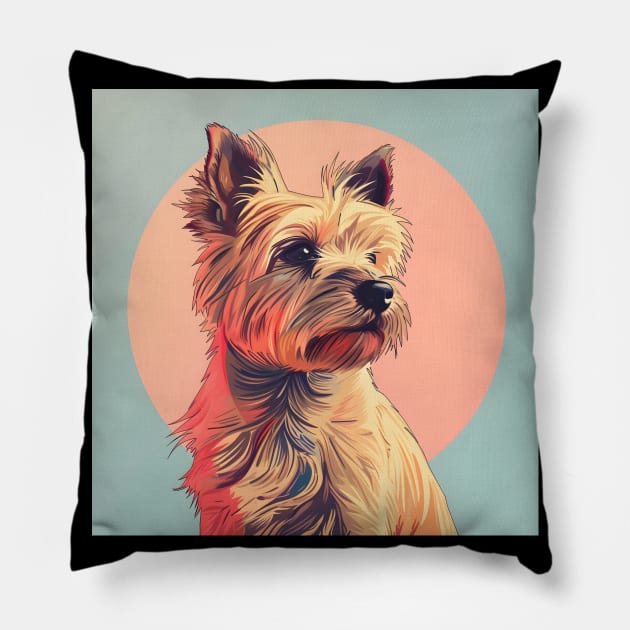 Norwich Terrier in 70's Pillow by NatashaCuteShop