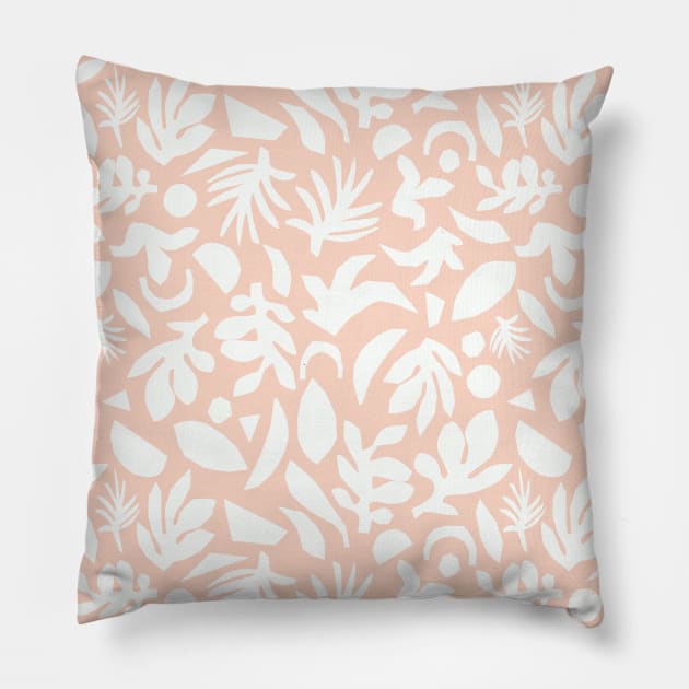 Subtle Tropical Leaves White On Pink Pillow by Sandra Hutter Designs