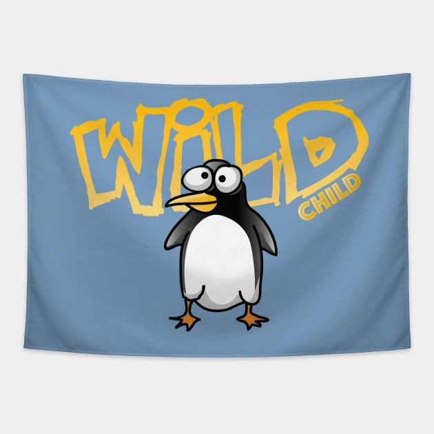 WIILD CHILD PENGUIN Tapestry by teko01
