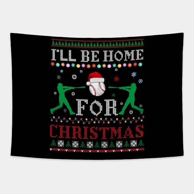 I'll Be Home for Christmas UGLY Baseball Xmas Tapestry by khalid12