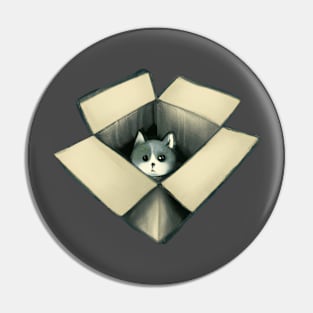 Whimsical Cat in Box Sticker Illustration Pin