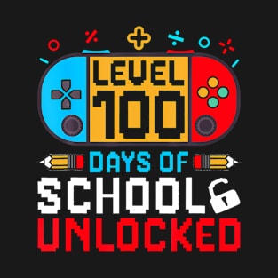 Level 100 Days Of School Unlocked Gamer Boys Funny 100th Day T-Shirt