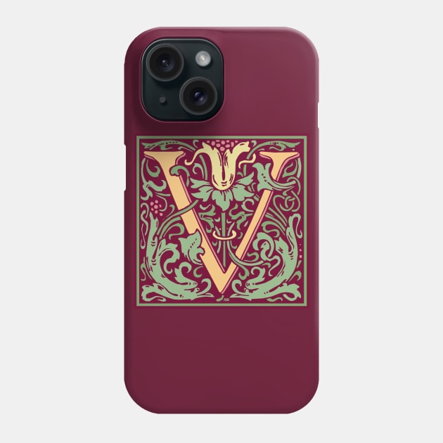 William Morris Vintage Letter V Phone Case by MatchbookGraphics