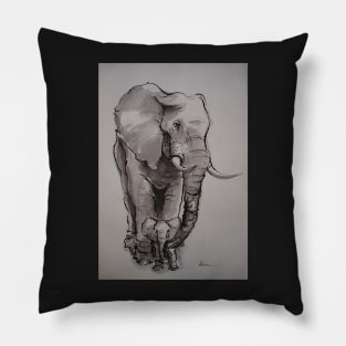 Mama Elephant & Baby - ink wash painting on vintage paper Pillow