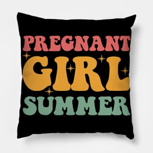 Pregnant Girl Summer Baby Shower Pregnancy Reveal Retro Vintage Pillow