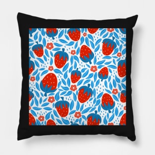 strawberry seamless pattern with blue and red colors Pillow