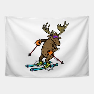 Moose on Skis, a Skiing Moose, moose, skis, etc... Tapestry