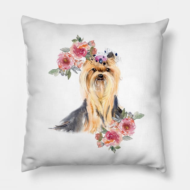 Yorkshire Terrier Diva Yorkie Watercolor Art Pillow by AdrianaHolmesArt