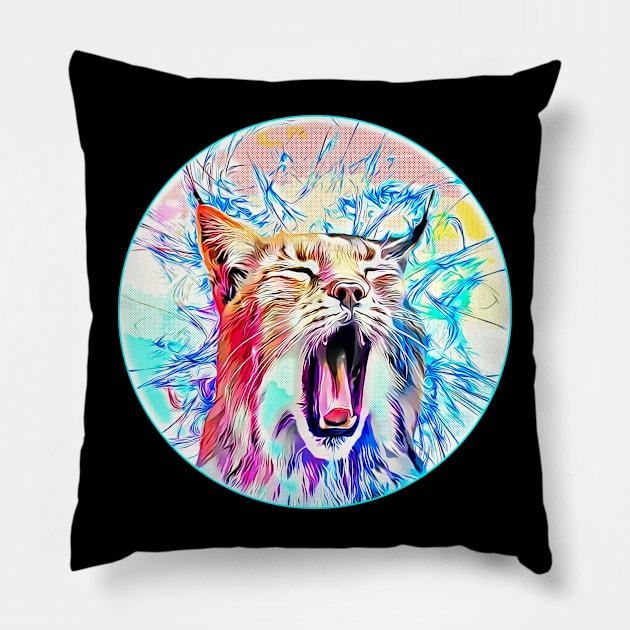 The lynx cat in freedom a wild cat in satisfaction Pillow by UMF - Fwo Faces Frog