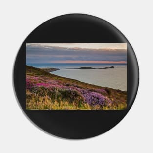 Worms Head and Rhossili Bay from Rhossili Down, Gower, Wales Pin