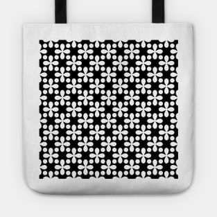 White Clovers and Dots Pattern on Black Background Tote