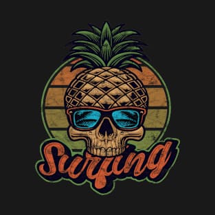 Distressed Pineapple skull with sunglasses Surfing T-Shirt