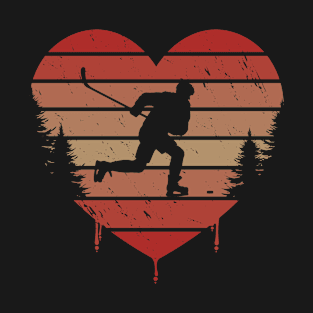 Cute Red Vintage Heart Hockey Valentine Day Love Gift Idea T-Shirt