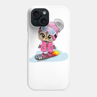 Cute owl on a snowboard Phone Case