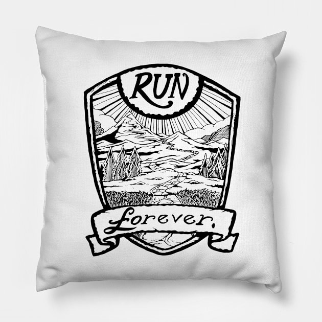 Run Forever - Black and white Pillow by bangart