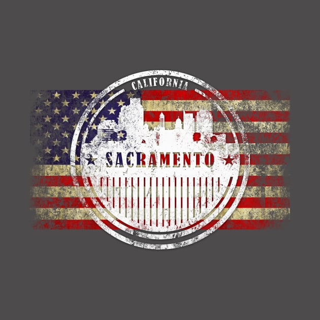 Sacramento City  silhouette with American flag by DimDom