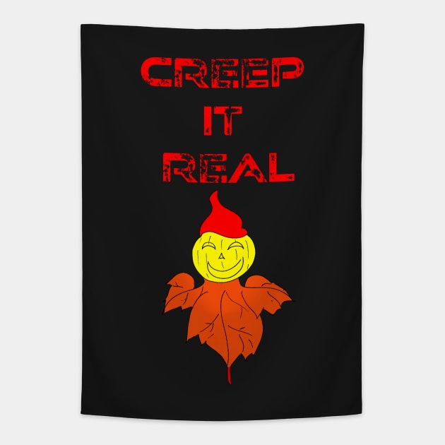 Creep it real funny pumpkin Halloween scarecrow Tapestry by Artstastic