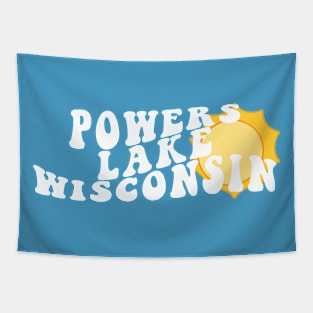 Sunshine in Powers Lake Wisconsin Retro Wavy 1970s Summer Text Tapestry