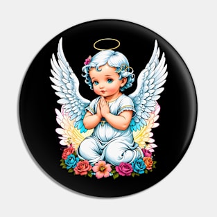 Praying Baby Girl Angel Cherub comic retro vintage Pin