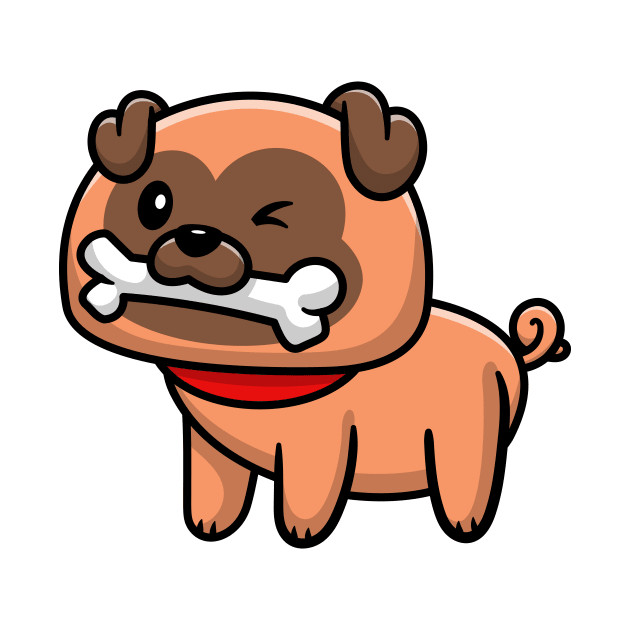 Cute Pug Dog Eat Bone Cartoon Vector Icon Illustration by Catalyst Labs