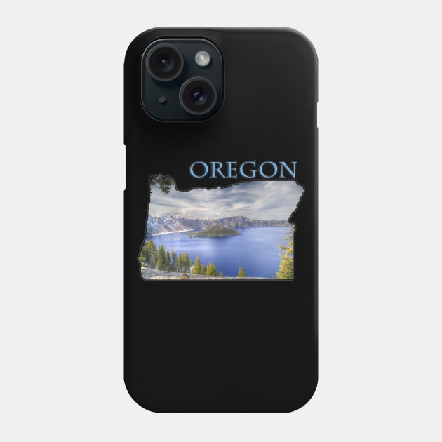 Oregon State Outline (Crater Lake & Wizard Island) Phone Case by gorff