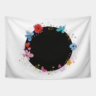 Circle black frame decorative hand drawn abstract flowers Tapestry