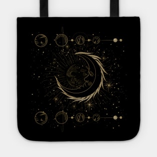 Elegant golden moon with stars Tote