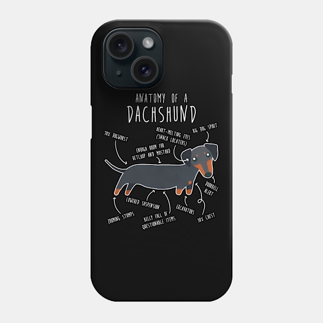 Black and Tan Dachshund Dog Anatomy Phone Case by Psitta