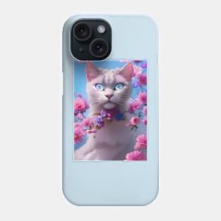 Grey Cat Surrounded by Pink Flowers Phone Case