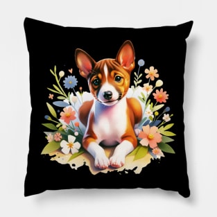 Basenji Floral Pillow