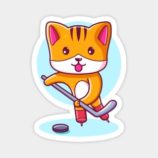 Cute Kawaii Cat Playing Ice Hockey Magnet