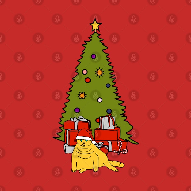 Cat in Santa Hat by Christmas Tree by ellenhenryart