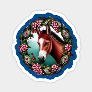 A Mule Surrounded By Hawthorn Wreath Missouri State Tattoo Art Magnet