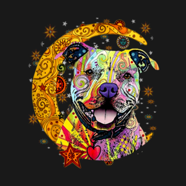 Pit Bull Moon Stars Hippie Vintage Dog Lover Mom Dad Shirt