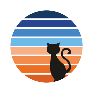 Cat looking at sunset - vintage illustration in orange and blue T-Shirt