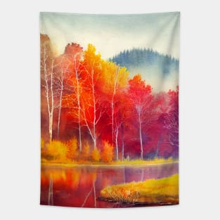 Colorful Autumn Landscape Watercolor 9 Tapestry