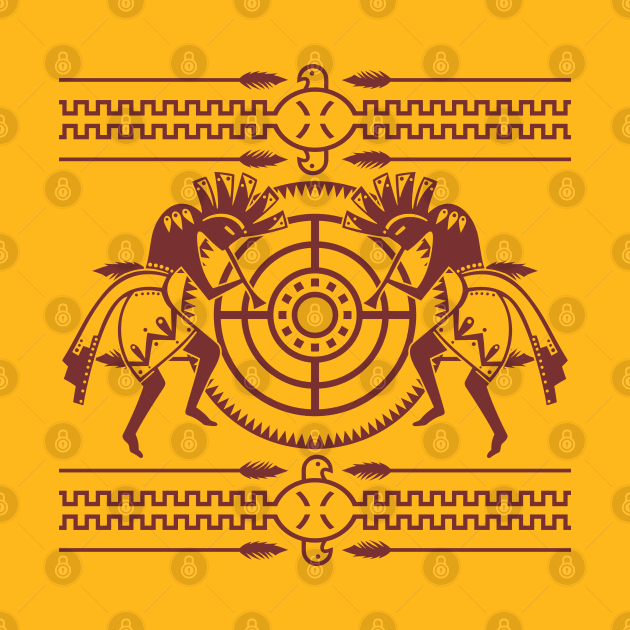 Native American Kokopelli Musicans - Sun Border 8 by EDDArt