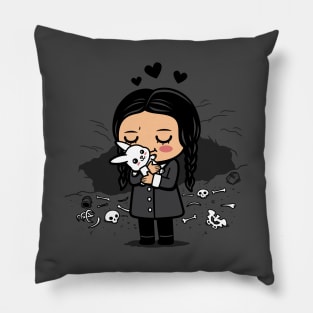 Cute Funny KawaiiGoth Girl Killer Rabbit Retro Vintage Spooky Mashup Cartoon Pillow